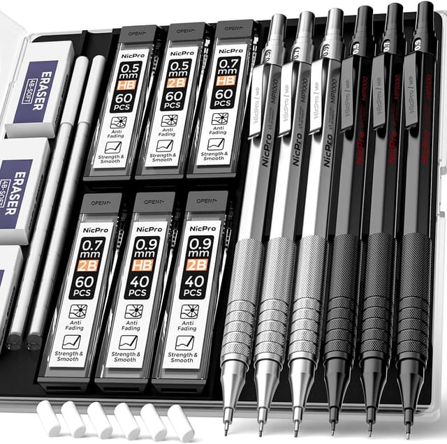 Detalle de Nicpro MP1000 6‑pcs mechanical pencil set 0.5/0.7/0.9mm