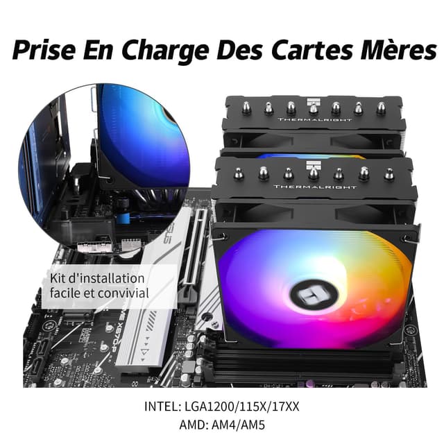 Detalle de TR PS120SE ARGB CPU-Luftkühler mit 7 Heatpipes, Dual-PWM-Lüfter und ARGB für AMD AM4/AM5 & Intel LGA1700/1200/115x