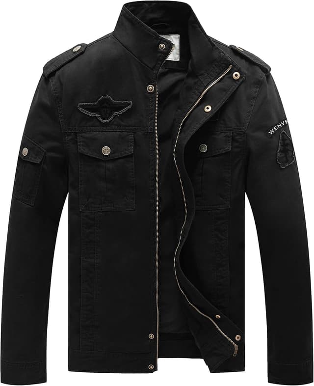 Thumbnail 6 de WenVen Giacca da Uomo Classica in Cotone con Zip Antivento e Tasche, stile casual autunnale