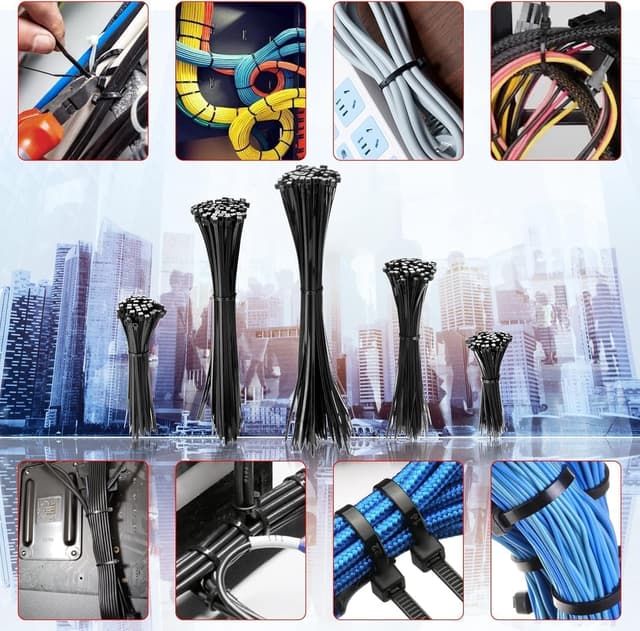 Thumbnail 6 de 12 inch Cable Ties 1000 Pack (Black) – 300 x 3.6mm Nylon Zip Ties, UV Resistant, Self-Locking