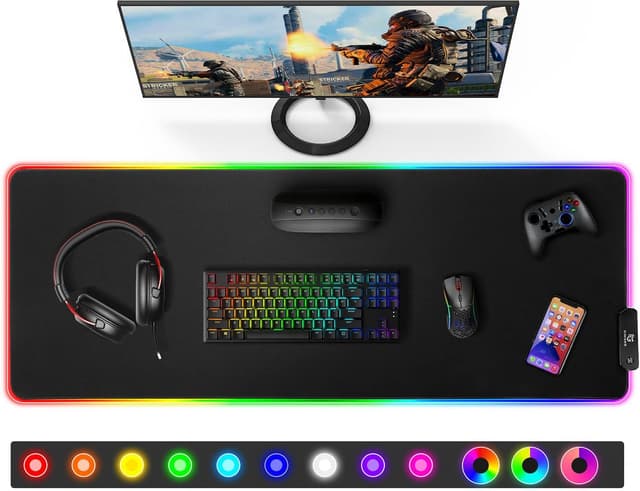 Detalle de Gimars Tappetino Mouse Gaming RGB 800x300x4/5 mm XXL con 12 modalità di illuminazione