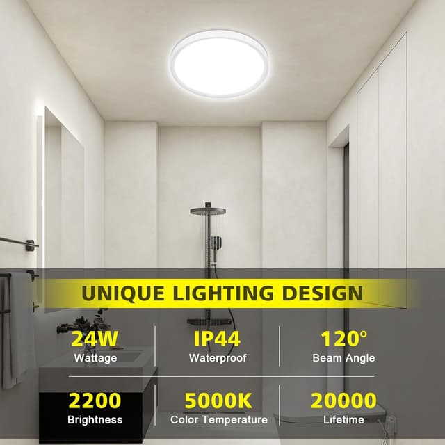 Detalle 2 de Befurglor 24W LED Ceiling Light 2 Pack (5000K Daylight White, 2200LM) – IP44 flush mount