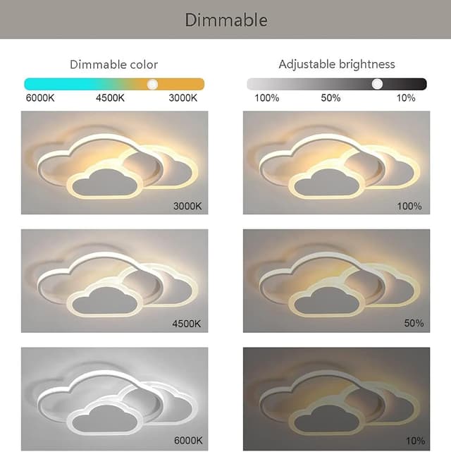 Detalle 2 de YLFXL LED-Deckenleuchte fürs Kinderzimmer mit Fernbedienung (Wolken-Design), 42 cm, dimmbar