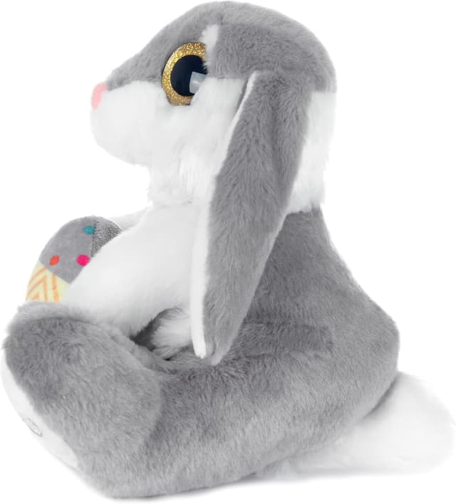 Detalle de My OLi Easter Rabbit Plush Toy, 8.5" Floppy-Eared Sitting Bunny with Easter Egg (Gray) – soft bedtime friend for kids