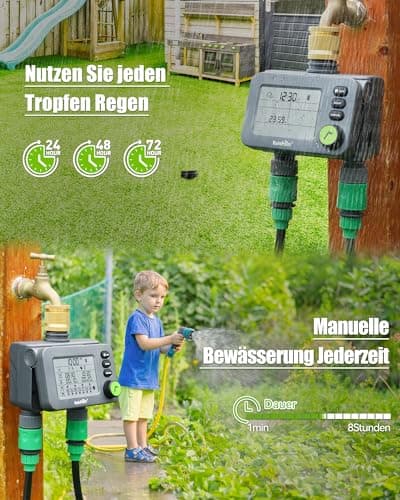 Detalle de RAINPOINT Programador de riego con 2 salidas y temporizador automático (retardo por lluvia y modo manual)