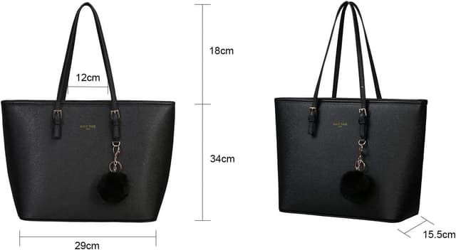 Thumbnail 4 de URAQT Damen Handtasche Shopper groß Schwarz