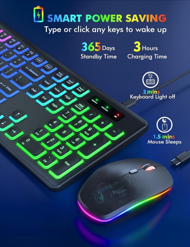 Detalle de Trueque Wireless Keyboard and Mouse Combo full-size RGB Backlit