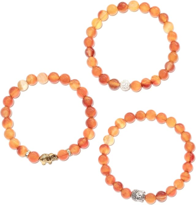 Detalle de BERGERLIN Buddha Armband mit Karneol-Perlen (Naturstein geprüft in Deutschland) – Natursteinarmband mit Echtheitszertifikat