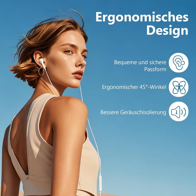 Detalle de USB-C In-Ear Kopfhörer mit Mikrofon und Lautstärkeregler für Phone (17/16/15) & USB-C Geräte