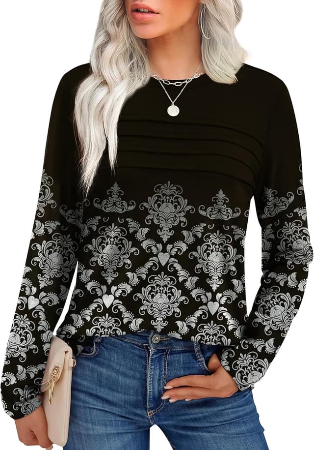 Detalle de XIEERDUO Women’s Pleated Front Crewneck Sweatshirt Top (Long Sleeve)