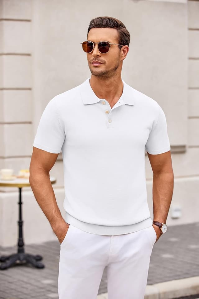 Detalle 2 de COOFANDY Herren Strick-Poloshirt Kurzarm mit Knopfleiste – casual & smart-casual