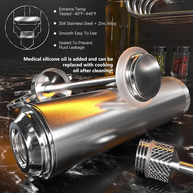 Detalle de Nifogo Siringa da cucina in acciaio inox con iniettore di condimento, spintore a tre anelli e 3 aghi