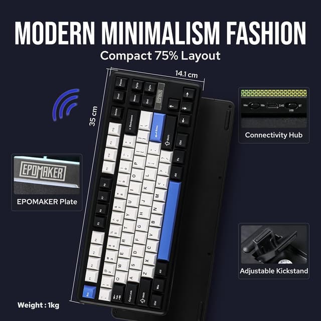 Thumbnail 6 de EPOMAKER TH85 QMK/VIA Wireless Gaming Keyboard (Tri-Mode, Hot-Swappable, Creamy Jade Linear Switches)