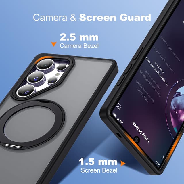 Thumbnail 6 de Zalinbo for Samsung Galaxy S25 Ultra Case with 360° Rotatable Magnetic Ring Stand (Mag-Safe Compatible) - Black