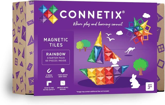 Detalle de Tuiles magnétiques Arc-en-Ciel Connetix – Pack de démarrage 60 pièces