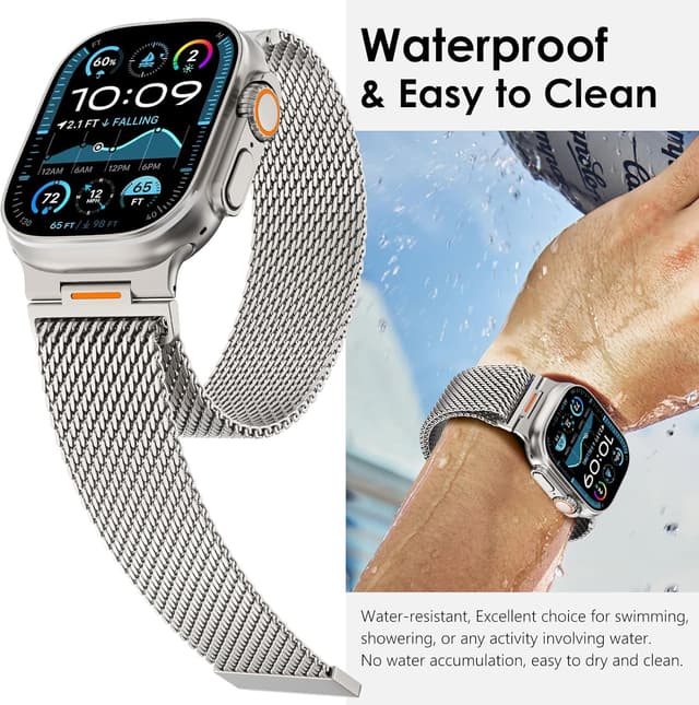 Detalle de WINGLE 49mm/46mm/45mm/44mm/42mm Milanese Loop magnetic metal strap for Apple Watch