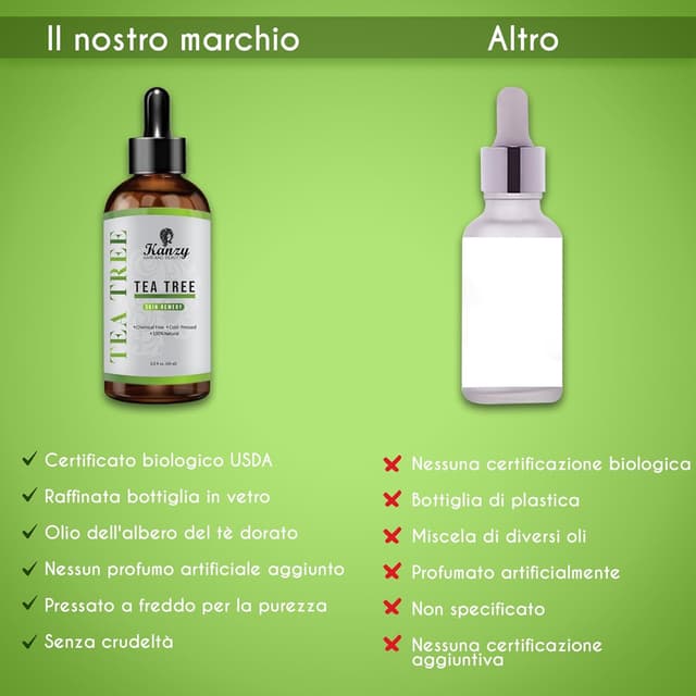 Detalle 2 de KANZY Tea Tree Oil 60 ml – Olio essenziale di albero del tè per viso, corpo, unghie, capelli e aromaterapia