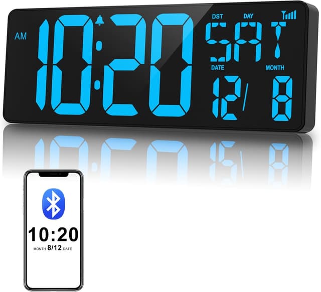 Detalle de XREXS 17 Inch Digital Wall Clock with Bluetooth auto-sync, auto-dimming and time/date/temperature display