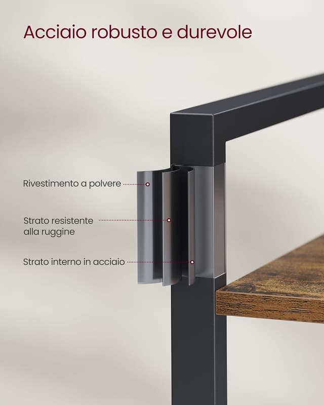 Detalle de VASAGLE scaffale a 3 ripiani LLS098K02 stile industriale marrone vintage e nero inchiostro