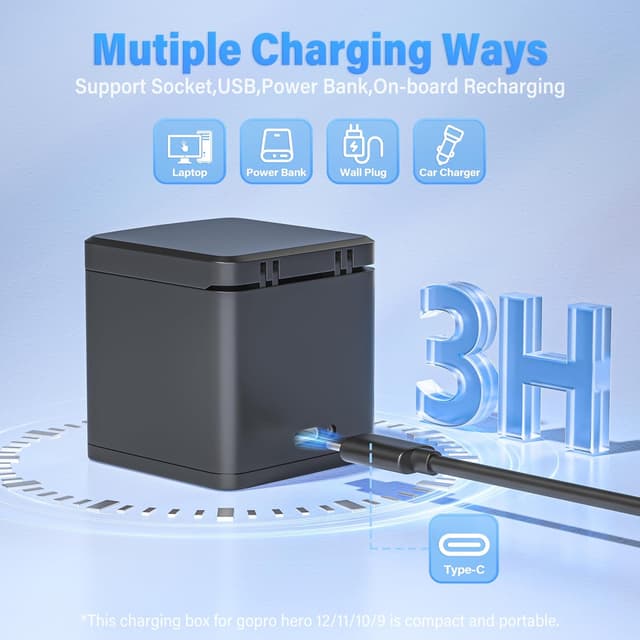 Detalle de NATNO Battery for Hero 12/11/10/9 (2 Pack) with 3-Channel Triple Charger