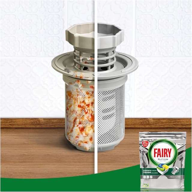 Detalle 2 de FAIRY Platinum capsule detersivo per lavastoviglie con sistema di prelavaggio integrato (126 capsule) Limone