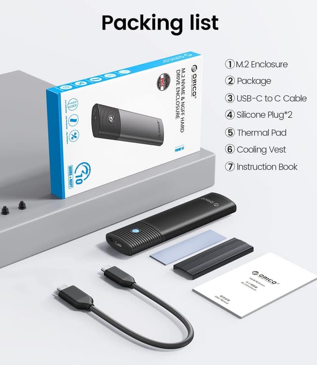 Thumbnail 6 de ORICO NVMe/M.2 SATA Adapter-Gehäuse für USB 3.2 Gen 2 (10 Gbps) – Werkzeugloses M.2 Case mit UASP, TRIM & SMART