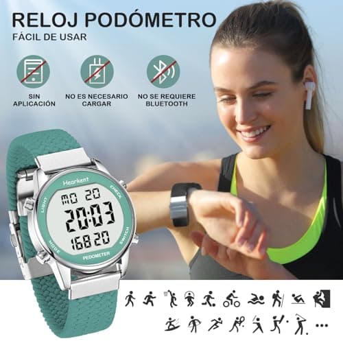 Detalle 2 de Reloj podómetro Hearkent para Mujer 2401 (Verde): pasos, calorías y distancia sin carga ni app