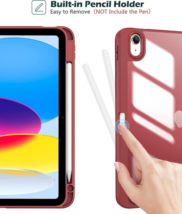 Detalle de ProCase Hülle für iPad 11" (A16, 2025) & iPad 10. Gen 10,9" (2022) mit Stifthalter – Smart Case in Wein