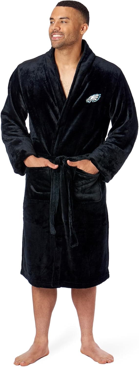 Detalle de Northwest NFL Philadelphia Eagles Adult Unisex Silk Touch Bathrobe (L/XL) — Officially Licensed Loungewear, Black
