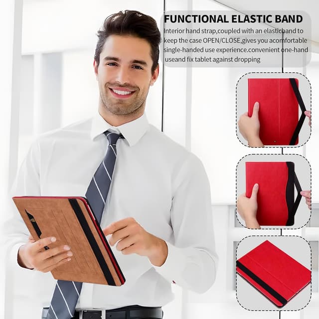 Detalle de ONETHEFUL Hülle für iPad Pro 13 Zoll M5/M4 (2025/2024) – Premium Pu Leder Flip-Case mit Ständer, Stifthalter und Tasche (Rot)