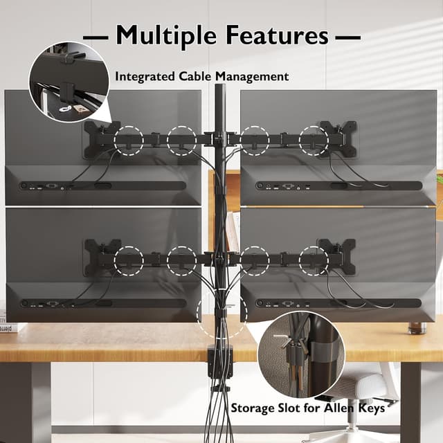 Detalle 2 de BONTEC Monitor Halterung für 4 Monitore (13–27 Zoll), höhenverstellbar, neigbar 180° schwenkbar 360° drehbar, VESA 75/100 mm