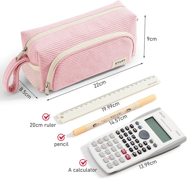 Detalle 2 de KALIDI Corduroy Pencil Case with Multi Pockets (8.3 x 3.5 x 4 in)