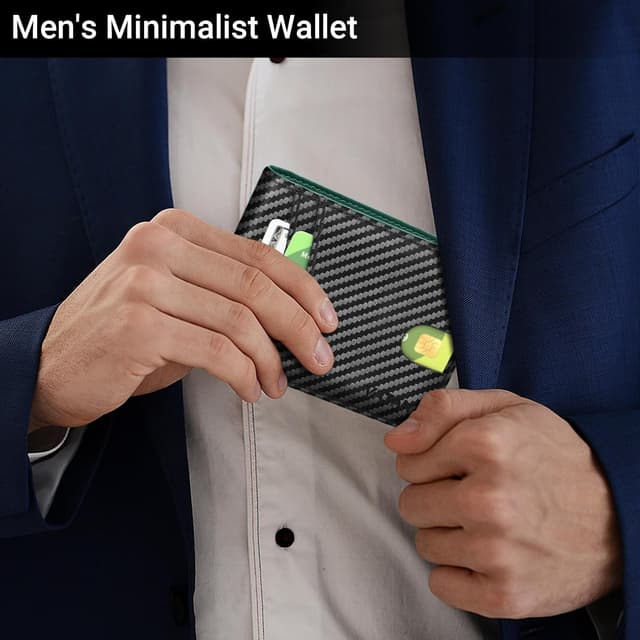 Detalle 2 de VATAN Slim RFID Blocking Leather Wallet (Carbon Black & Green) for up to 15 Cards