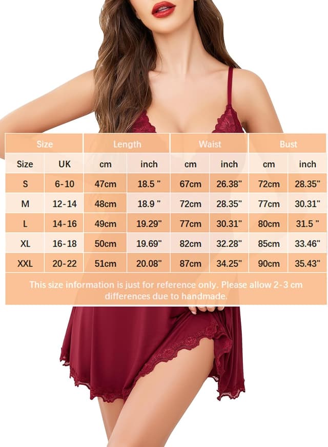 Detalle de Wikoan Sexy Lace Babydoll Nightie Chemise Slip Dress with V-neck and Thong (S–XXL)