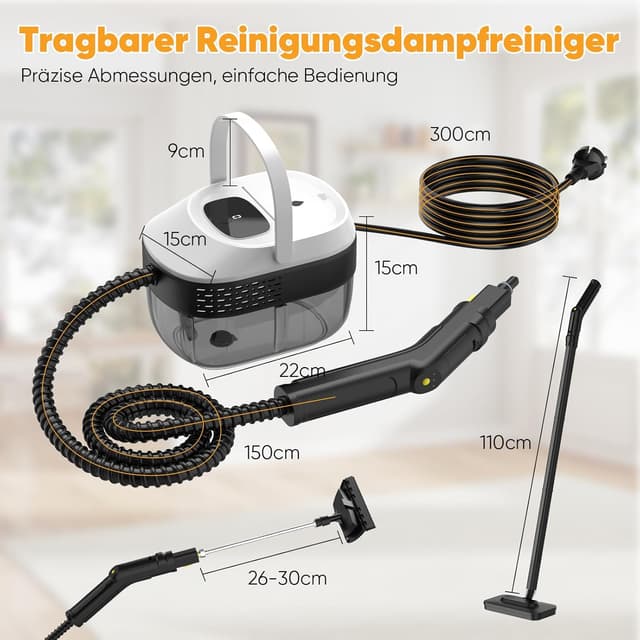 Thumbnail 6 de Dampfreiniger mit 3-stufig einstellbarem Griff, 1,6-L-Wassertank und 17 Zubehörteilen