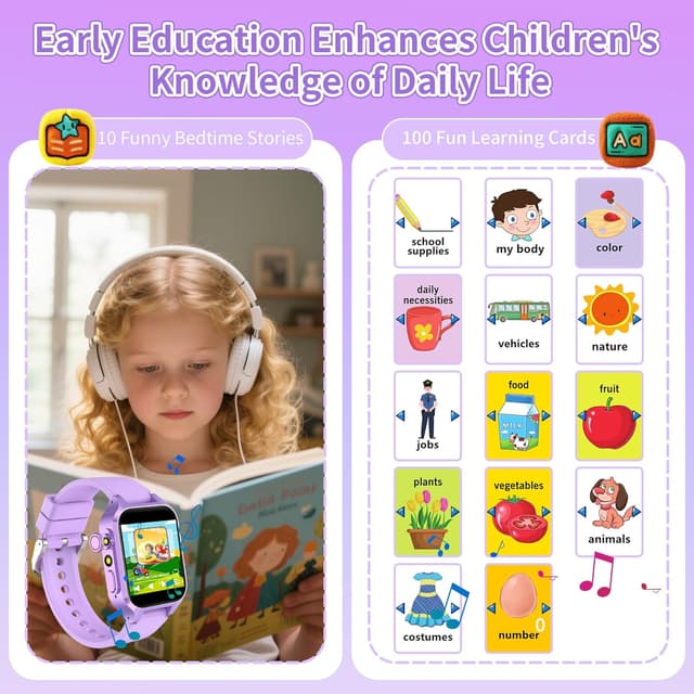 Detalle 2 de Kids Smart Watch 32 Games & 3 Sport Modes – Habit Tracking, Class Mode, Camera & Learning Cards