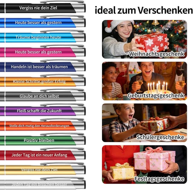 Detalle 2 de kander Kugelschreiber-Set (12 Stück) mit blauem Schaft & schwarzer Tinte – Druckkugelschreiber fürs Büro, Schule & Home Office