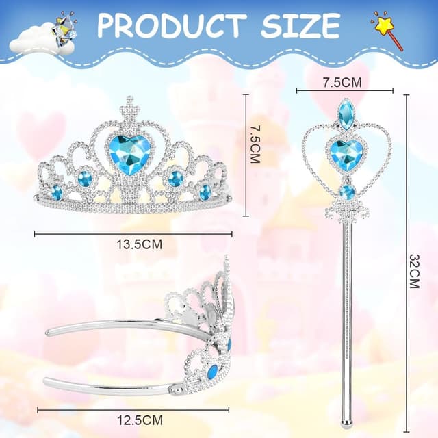Thumbnail 1 de Aolso Elsa Dress Up Accessories Set (6 pcs) – tiara crown and magic wand princess props for girls