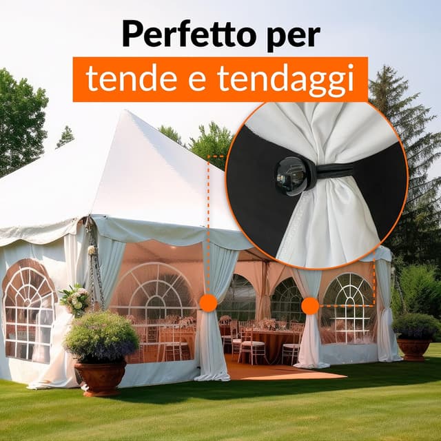 Detalle de 50 elastici con sfera per teloni, striscioni e rimorchi: tenditori piccoli in gomma nera (cavo elastico di fissaggio)