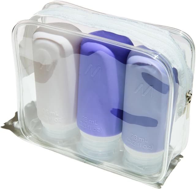 Detalle de Muitomas set flaconi da viaggio in silicone con custodia trasparente (3 bottiglie) da 98 ml, colore lilla