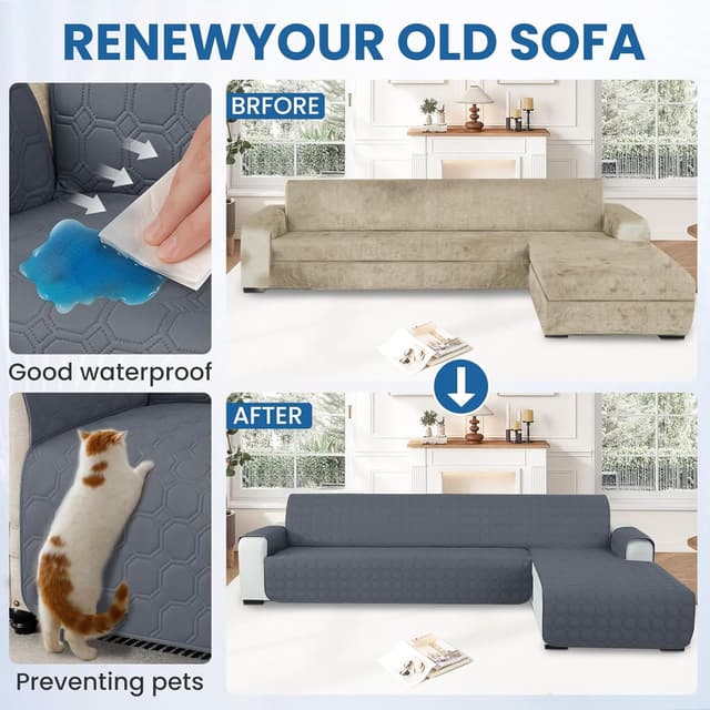 Detalle de Ystyle copridivano impermeabile reversibile per angolare con penisola (2 posti, L 210 cm) grigio