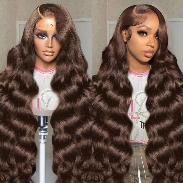 Detalle de SFTNMEH 30 Inch Chocolate Brown Lace Front Wig with 200 Density