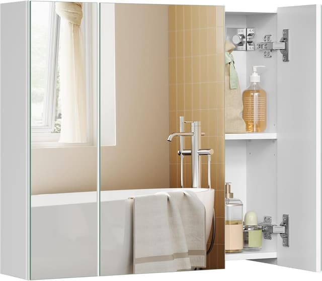 Detalle de VASAGLE KAILYN BBK22WT Armadietto a specchio da parete per bagno bianco 15 x 60 x 55 cm