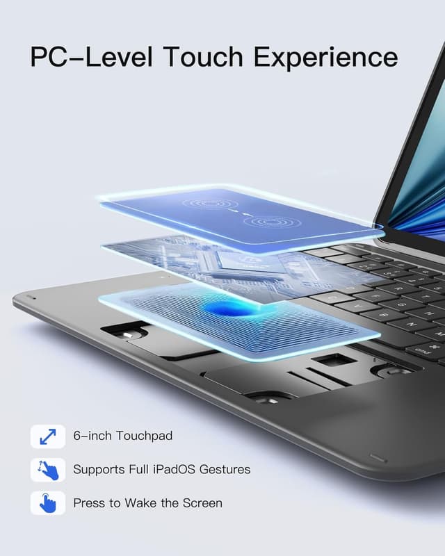 Detalle de Inateck Keyboard Case for iPad Air 13 inch M4 (2026) / M3 / M2 with UK backlit keyboard and large multi-touch trackpad