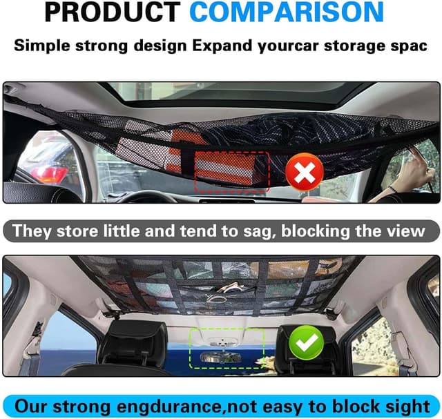 Detalle de KMFCSHS 2023 Improved Car Storage Nets – Adjustable SUV roof cargo net organiser for long trips & camping