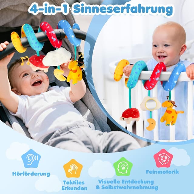 Detalle de URMYWO Kinderwagen-Spielzeug: Baby Activity Spirale mit Spiegel für Bett, Autositz & Babyschale