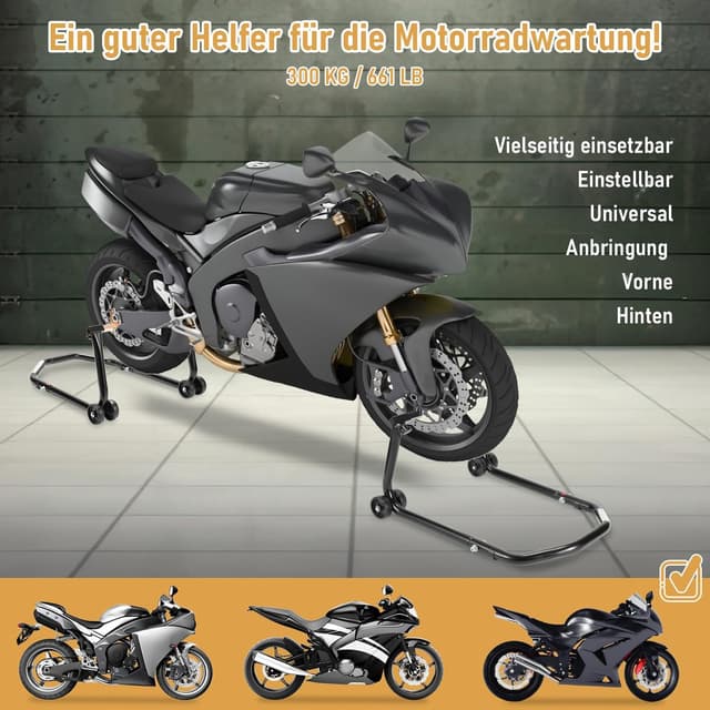 Detalle de Gimisgu sollevatore posteriore per moto, larghezza regolabile fino a 300 kg (nero)