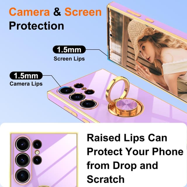 Detalle 2 de Gritup Slim Fit Case for Samsung Galaxy S24 Ultra (Purple) with Ring Kickstand & 2 HD Screen Protectors