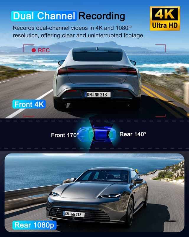 Detalle 2 de POYBPCY Dash Cam Auto 4K con display 3,69