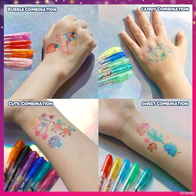 Detalle 2 de Townley Girl Disney Princess 16-Piece Glitter Pen Body Art Set (Glittery & Bright Colours), Ages 3